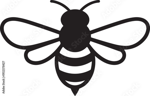 Graphic illustration of silhouette honey bee. Isolated on background vector drawing for honey products, package, design