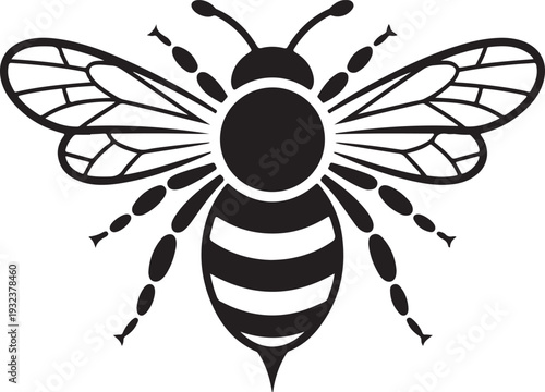 Graphic illustration of silhouette honey bee. Isolated on background vector drawing for honey products, package, design