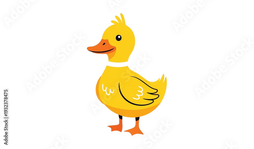 A cute cartoon duck with a yellow beak and orange feet