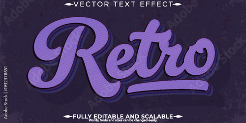 A retro styled vector text effect in purple with editable and scalable features