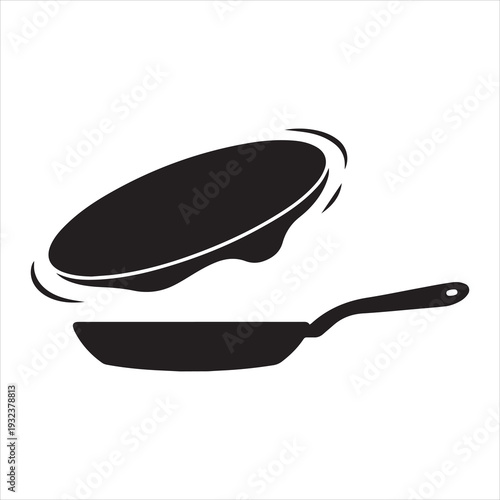 Frying pan tossing up a pancake, cooking and breakfast, food preparation over transparent background
