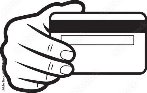 Hand swipe credit card during purchase line art icon for apps and websites