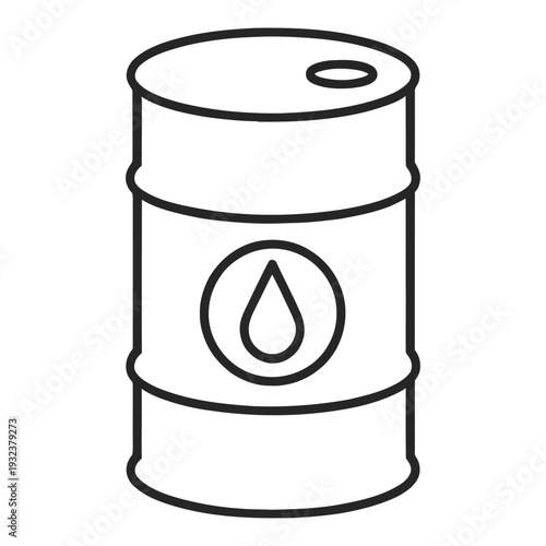 Vector of a black outlined oil barrel with a water droplet symbol on its side