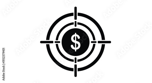 Black and white icon representing financial objectives clearly centered within a precise targeting scope