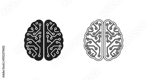 Digital brain illustration featuring circuit board patterns on both hemispheres