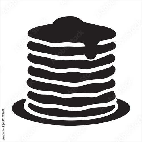 Minimal vector silhouette icon of stacked pancake tower in flat black style isolated on white.