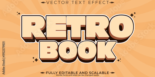 A retro-style book with a fully editable and scalable vector text effect