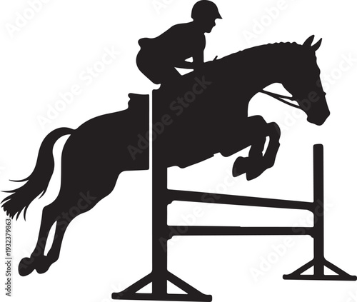 Horse jumping over obstacles with rider