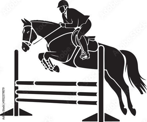 Horse jumping over obstacles with rider