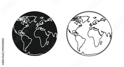 Two stylized depictions of earth one solid one with landmasses