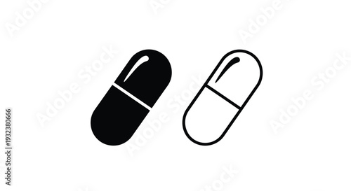 Two capsule pills one black and one white shown in a simple illustration