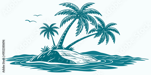  Small Tropical Island with Coconut Trees Flat Vector on White Background