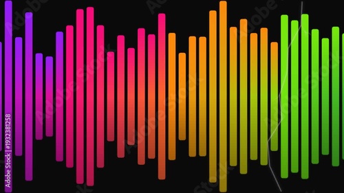 Vibrant digital art background with abstract presentation bars on black, showcasing colorful gradient, technology, and modern design