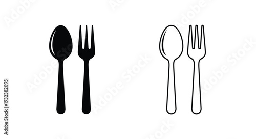 Black and white silhouettes of spoons and forks on a white background