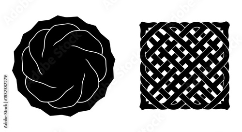 Set of 2 black and white geometric patterns vector