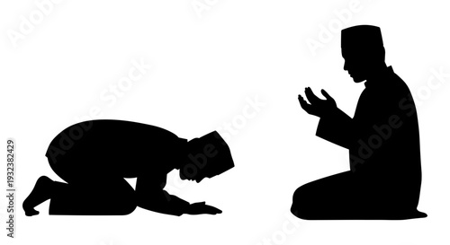 Set of 2 Muslim men praying silhouettes vector