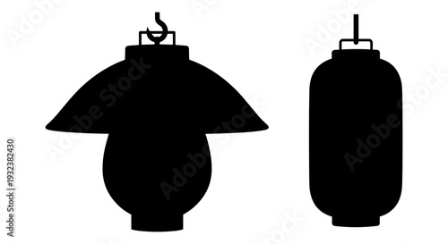 Set of 2 black silhouette hanging lamps vector