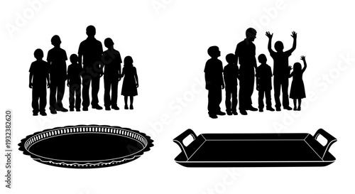 Silhouette of an adult teaching a young child through prayer or gesture Vector, illustration
