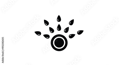 Black silhouette of a paw print with droplet shapes surrounding it