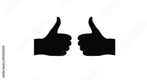Two black thumbs up silhouettes against a stark white background