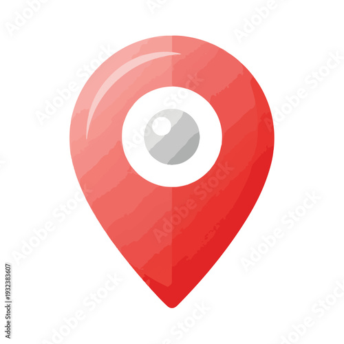 A red location marker icon with a gray eye-like circle at its center