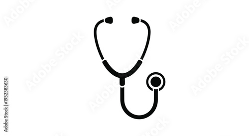 Simple black silhouette of a stethoscope on a white background