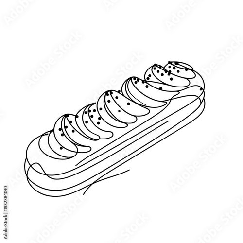 Eclair with Cream Filling and Decorative Sprinkles – Minimal Single Line Pastry Vector Isolated on Transparent Background