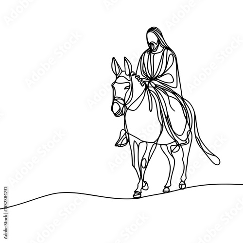 Jesus Christ Riding a Donkey – Palm Sunday Minimalist One Line Christian Illustration