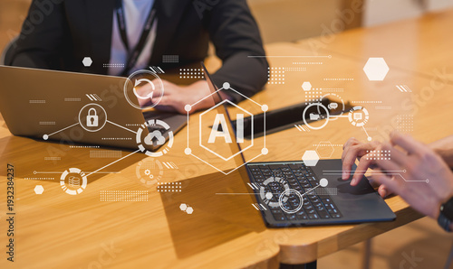 ノートパソコンでAI技術を活用するビジネスマンの手元　DXと最新テクノロジーを駆使したスマートワーク