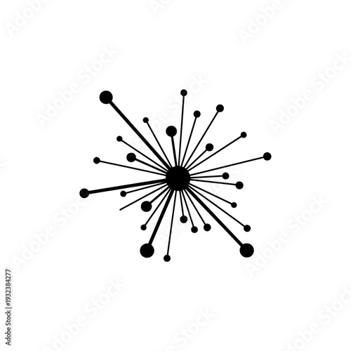 Abstract black illustration of radial lines and dots in a symmetrical pattern viewed centrally