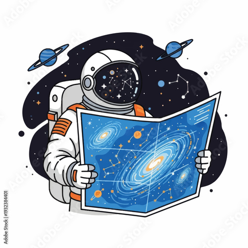 Astronaut Holding Galaxy Map Illustration.
