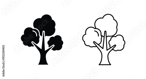 Two stylized tree icons one black one white side by side
