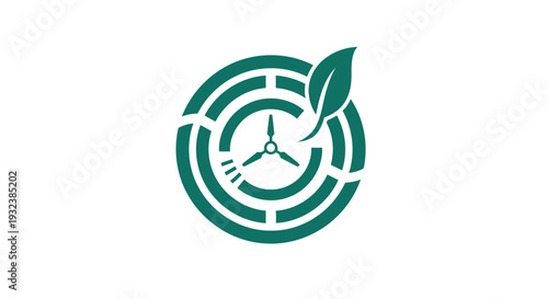 Green Clock with Leaf Symbolizing Eco-Friendly Time Management.