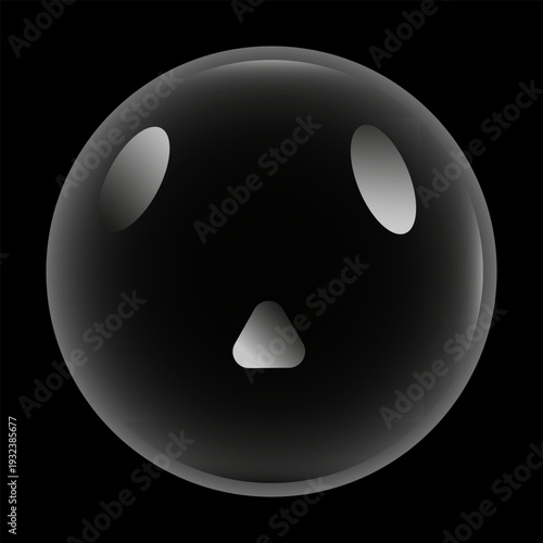 Glossy Black Sad Emoji Face on Dark Background