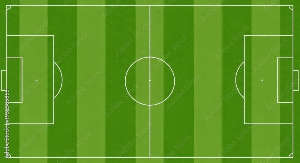 Fototapeta premium Soccer Field with Striped Grass in Green Tones from Aerial View for Sports