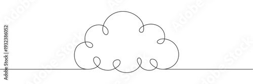 Minimalist continuous one line drawing of a fluffy cloud shape for weather and nature design. Editable stroke outline. Single contour art. Doodle hand drawn vector illustration