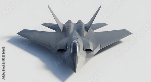 Aerial view of a futuristic fighter jet model on a plain surface