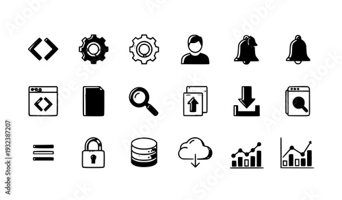 Website and app UI icon set with line and solid elements vector illustration