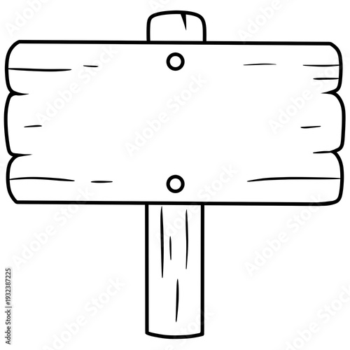 Blank wooden signboard  Doodle Outline Cartoon Hand Drawn