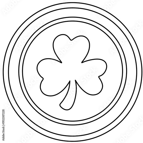 coin with shamrock luck symbol Doodle Outline Cartoon Hand Drawn