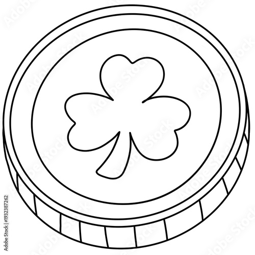 coin with shamrock luck symbol Doodle Outline Cartoon Hand Drawn