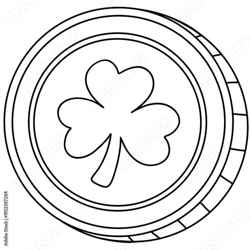coin with shamrock luck symbol Doodle Outline Cartoon Hand Drawn