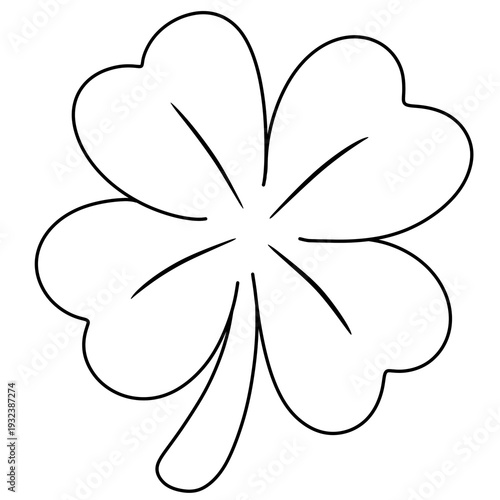Four Leaf Clover Doodle Outline, Hand Drawn