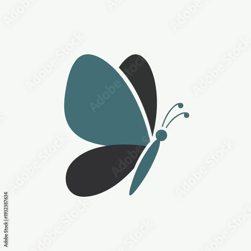 A side view of a simple, stylized butterfly in blue and black