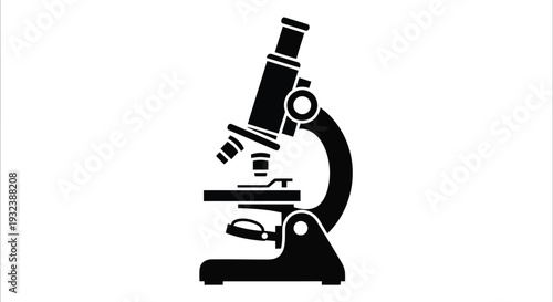 Simple black silhouette illustration of a laboratory microscope
