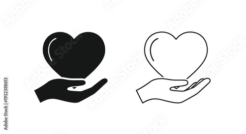 A hand gently holding a heart depicted in two contrasting styles