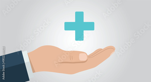 Professional's hand gently presenting a vibrant blue plus sign, symbolizing healthcare, medical support, positive addition, growth, or a beneficial new opportunity in a clean design