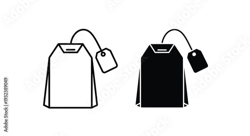 Two tea bag icons one outline one filled both with tags