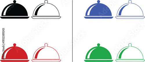 food cover and cloche icon isolated on white background, vector illustration of restaurant service and dining dome in colorful solid and outline styles.