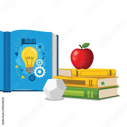 A stylized illustration depicting education concepts like ideas and knowledge